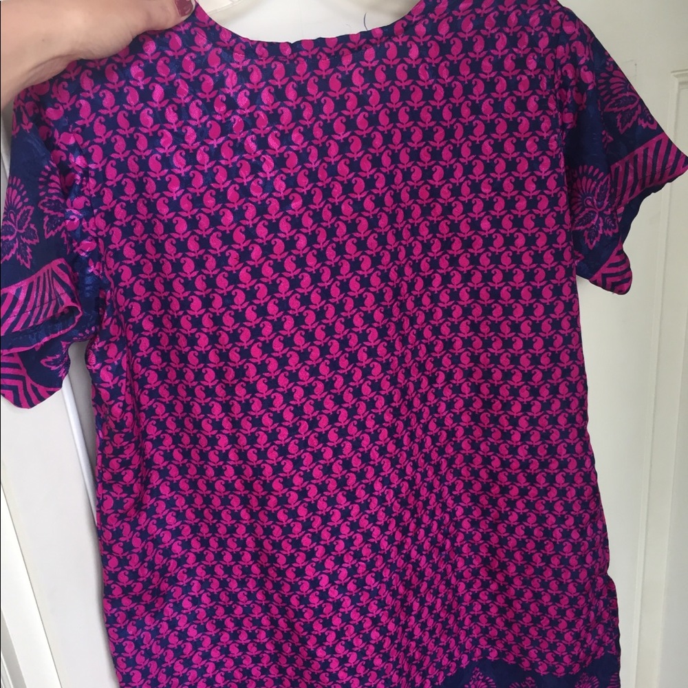 Vintage silk tunic hot pink magenta blue navy sari - Picture 2 of 6
